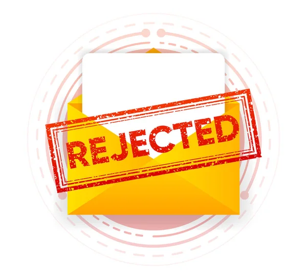 Obálka Odmítnutým Dopisem Otevřená Obálka Dokument Červeným Razítkem Mail Zamítnutí — Stockový vektor