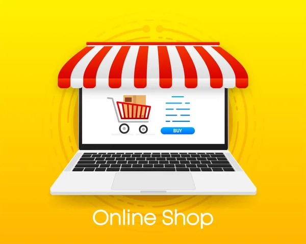 Loja Online Tela Laptop Conceito Compras Online Ilustração Vetorial — Vetor de Stock