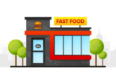 Fast-Food restoranı. Tepside sipariş verin. İş binası. Vektör illüstrasyonu