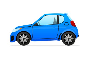 Gerçekçi mavi mini araba. Yan görüş. Vektör illüstrasyonu