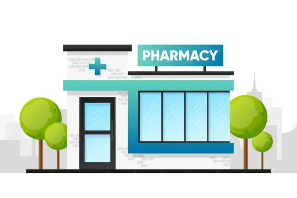 Farmacia Tienda Fachada Aterrizaje Edificio Comercial Medicina Propiedad Ilustración Vectorial — Vector de stock