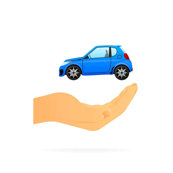 Mano Sosteniendo Mini Coche Azul Realista Vista Lateral Ilustración Vectorial — Archivo Imágenes Vectoriales