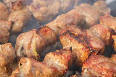 Şiş kebap ızgaradaki şişte domuz parçalarından yapılır.