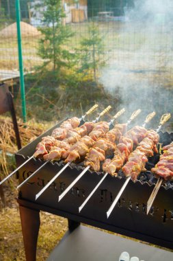 Şiş kebap ızgaradaki şişte domuz parçalarından yapılır.