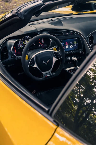 Amerikanisches Muscle Car Chevrolet Corvette Interieur Und Lenkrad Odessa Ukraine — Stockfoto