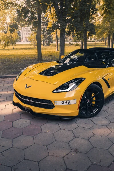 Yellow American Muscle Car Chevrolet Corvette Park Odessa Ukraine June — 스톡 사진