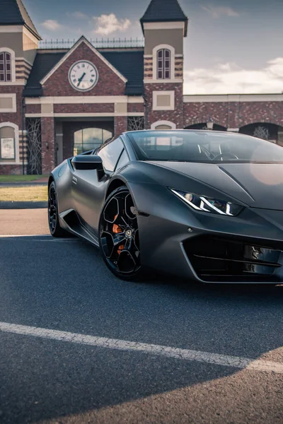 Italian Supercar Lamborghini Huracan Spyder Gray Color Kyiv Ukraine June — Stok fotoğraf