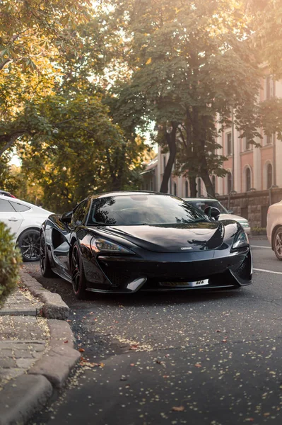 Odessa Ucraina Agosto 2020 Supercar Britannica Mclaren 570S Colore Nero — Foto Stock