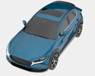 Arka planda izole edilmiş gerçekçi bir SUV arabası. 3d görüntüleme - illüstrasyon