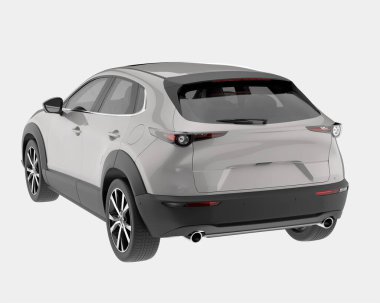 Arka planda izole edilmiş gerçekçi bir SUV arabası. 3d görüntüleme - illüstrasyon