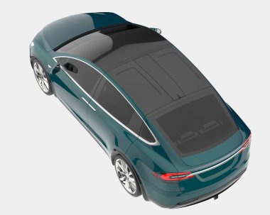 Arka planda elektrikli araba var. 3d görüntüleme - illüstrasyon