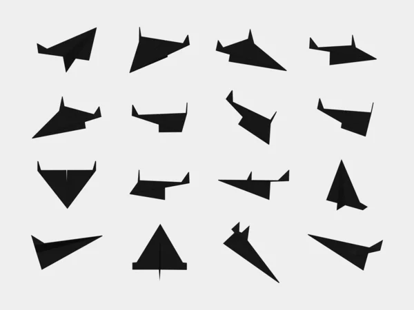 Black Paper Planes Collection Different Views Angles — Stock Vector