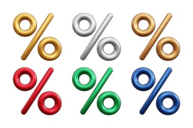 Gerçekçi 3d yüzde sembolleri, vektör illüstrasyonu koleksiyonu