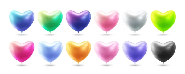 Kalp Balonları Koleksiyonu Gerçekçi Vektör Çizimi — Stok Vektör