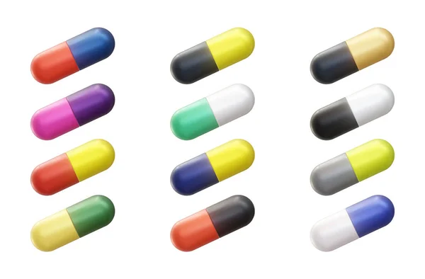 Realistico Pillole Icone Collezione — Vettoriale Stock