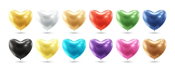 Kalp Balonları Koleksiyonu Gerçekçi Vektör Çizimi — Stok Vektör