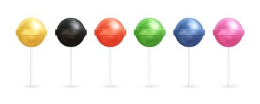 Lolipop şeker gerçekçi üç boyutlu vektör resimleme farklı renklerde