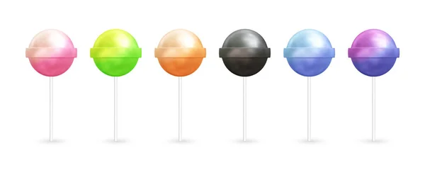 Lolipop şeker gerçekçi üç boyutlu vektör resimleme farklı renklerde