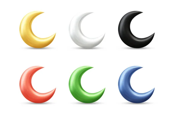 Illustration Vectorielle Réaliste Croissant Lune Avec Différentes Couleurs — Image vectorielle
