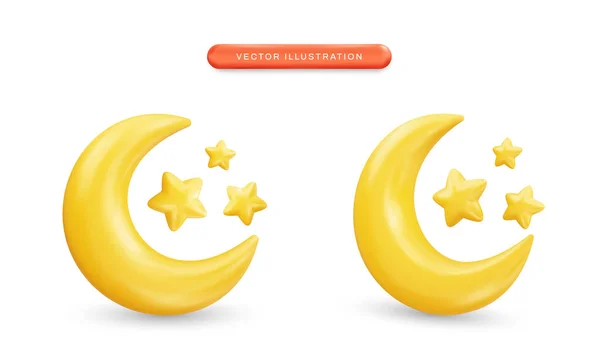 Yıldızlı yarım ay gerçekçi 3d vektör çizimi
