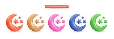 Yıldızlı yarım ay gerçekçi 3d vektör çizimi