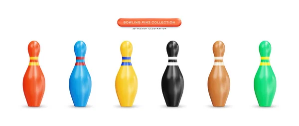 Bowling Pins Collection Realistic Vector Illustration — Vetor de Stock