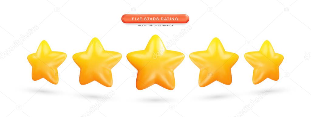 Five stars rating realistic 3d vector illustration