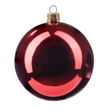 Beyaz izole edilmiş arka planda parlak kırmızı bir Noel ağacı oyuncağı.