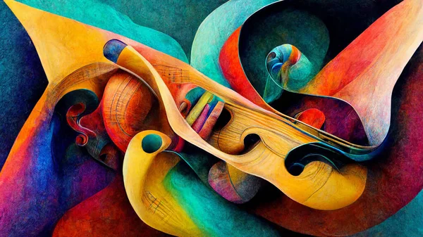 Abstract, Surreal, In the mind of a musician, hyper realistic. visualization of the process of creation of music. in the mind, with Vivid Colors, & 3d dimensionality,