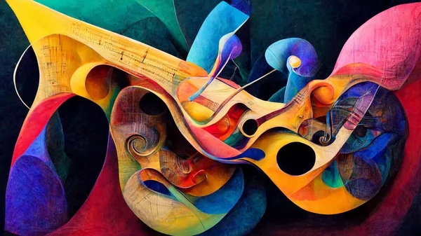 Abstract, Surreal, In the mind of a musician, hyper realistic. visualization of the process of creation of music. in the mind, with Vivid Colors, & 3d dimensionality,