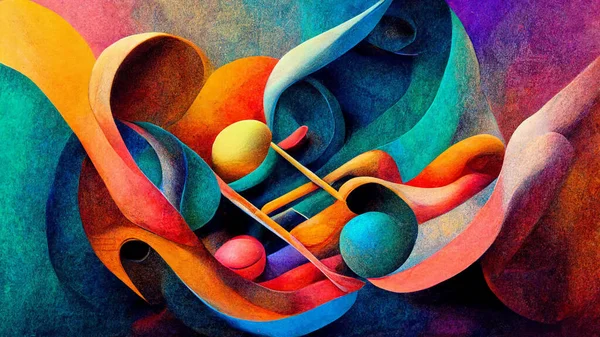 Abstract, Surreal, In the mind of a musician, hyper realistic. visualization of the process of creation of music. in the mind, with Vivid Colors, & 3d dimensionality,