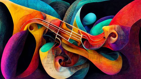 Abstract, Surreal, In the mind of a musician, hyper realistic. visualization of the process of creation of music. in the mind, with Vivid Colors, & 3d dimensionality,