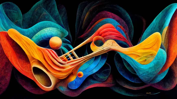 Abstract, Surreal, In the mind of a musician, hyper realistic. visualization of the process of creation of music. in the mind, with Vivid Colors, & 3d dimensionality,