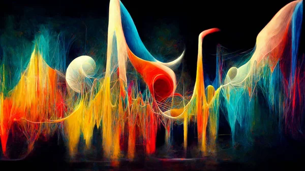 Abstract, Surreal, In the mind of a musician, hyper realistic. visualization of the process of creation of music. in the mind, with Vivid Colors, & 3d dimensionality,