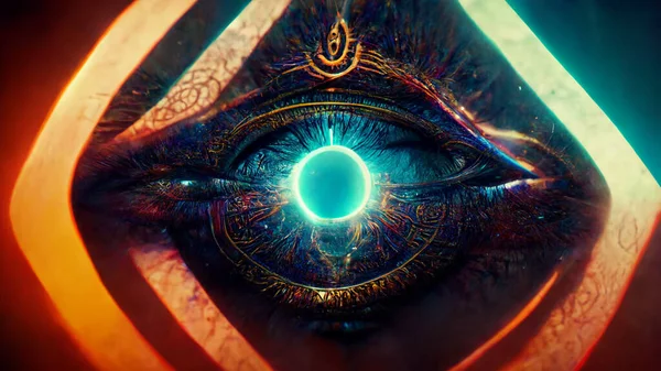 Abstract, Enlightened being opening the third eye & pineal gland to access the true reality of the quantum energy field, unreal engine, cinematic, very detailed.