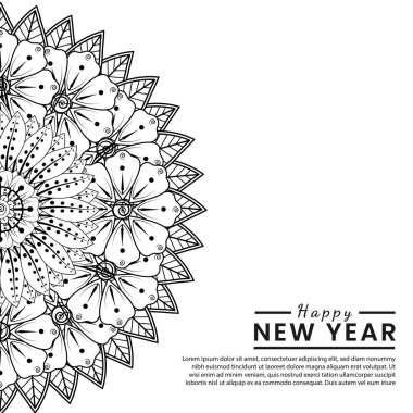 Mutlu yeni yıl afişleri ya da mehndi çiçekli kart şablonu