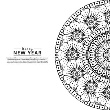 Mutlu yeni yıl afişleri ya da mehndi çiçekli kart şablonu