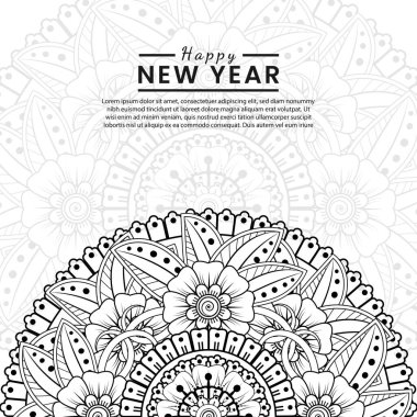 Mutlu yeni yıl afişleri ya da mehndi çiçekli kart şablonu
