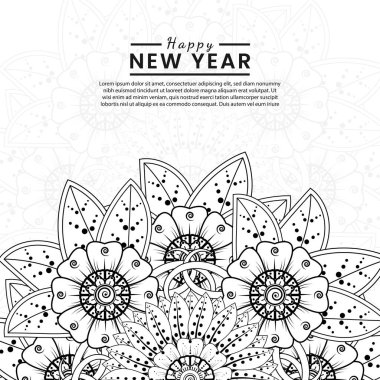 Mutlu yeni yıl afişleri ya da mehndi çiçekli kart şablonu