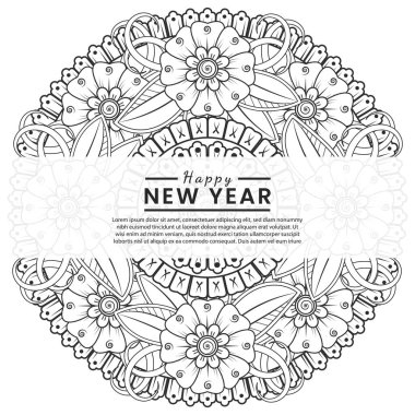 Mutlu yeni yıl afişleri ya da mehndi çiçekli kart şablonu