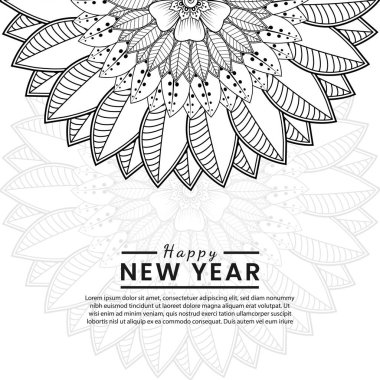 Mutlu yeni yıl afişleri ya da mehndi çiçekli kart şablonu