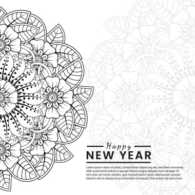 Mutlu yeni yıl afişleri ya da mehndi çiçekli kart şablonu