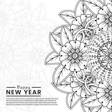 Mutlu yeni yıl afişleri ya da mehndi çiçekli kart şablonu