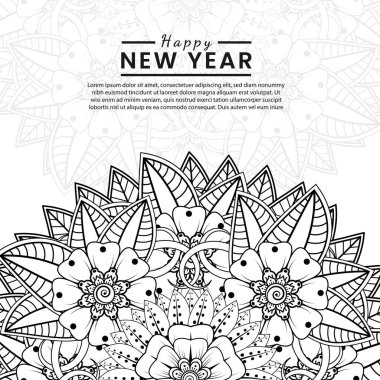 Mutlu yeni yıl afişleri ya da mehndi çiçekli kart şablonu