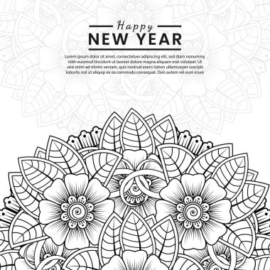 Mutlu yeni yıl afişleri ya da mehndi çiçekli kart şablonu
