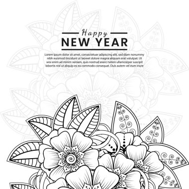 Mutlu yeni yıl afişleri ya da mehndi çiçekli kart şablonu