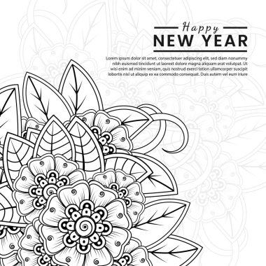Mutlu yeni yıl afişleri ya da mehndi çiçekli kart şablonu