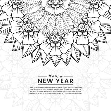 Mutlu yeni yıl afişleri ya da mehndi çiçekli kart şablonu