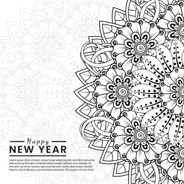 Mutlu yeni yıl afişleri ya da mehndi çiçekli kart şablonu