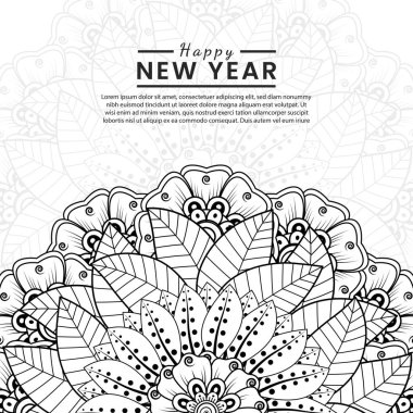 Mutlu yeni yıl afişleri ya da mehndi çiçekli kart şablonu